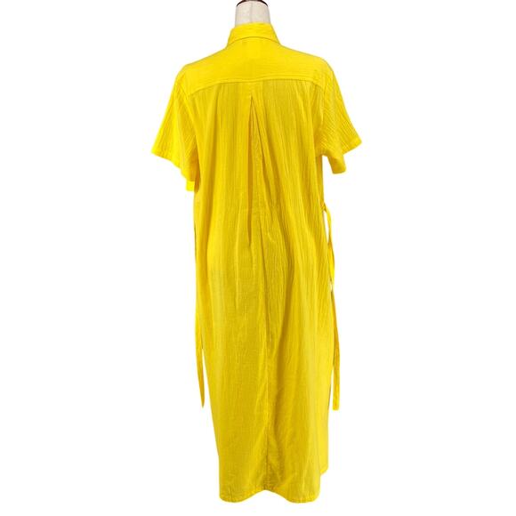 Vtg 80s 90s Two Potato Button Down Tie Back Short Sleeve Maxi Dress S Yellow NOS - Picture 4 of 16